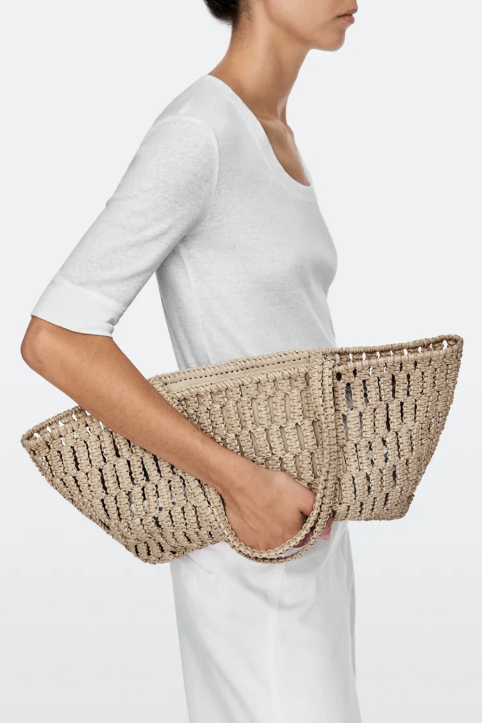 δερμάτινη shopper bag με πλεκτό σχέδιο 
