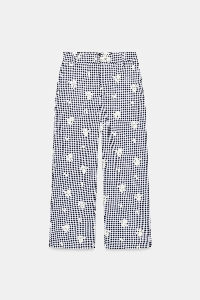παντελόνι culotte με καρό κεντήματα