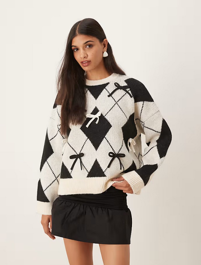 Πουλόβερ argyle print με φιόγκους