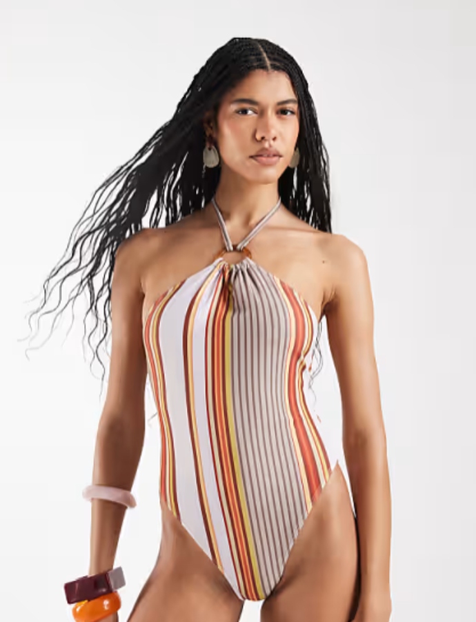 halter neck ολόσωμο ριγέ μαγιό