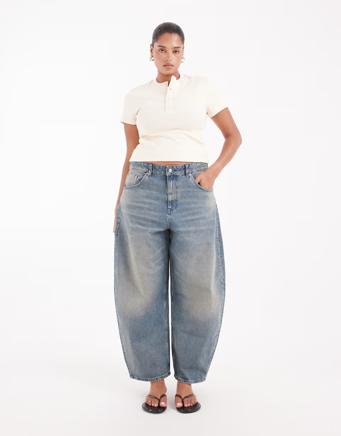 ASOS DESIGN Curve high waisted barrel leg jeans