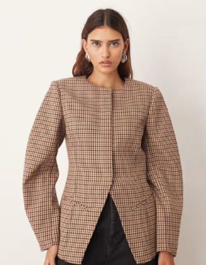 sculpted blazer με διακριτικό καρό