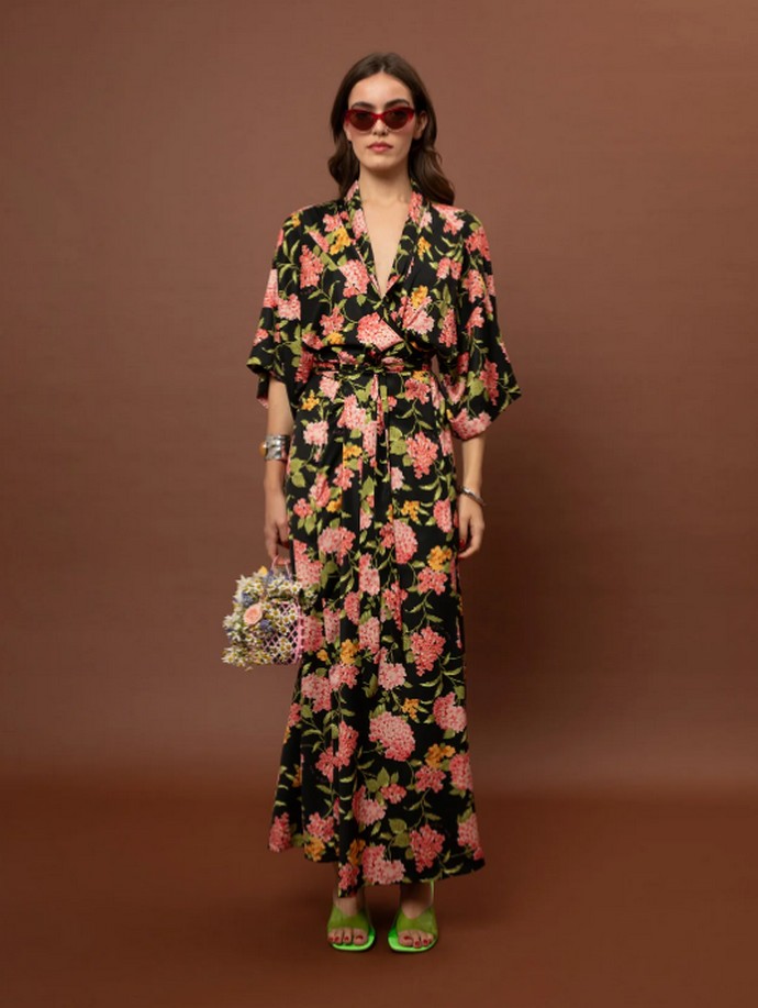 Φλοράλ φόρεμα τύπου κιμονό