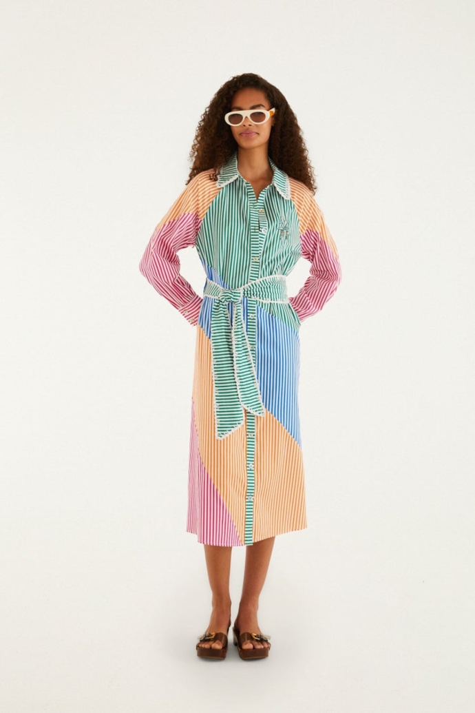 shirt dress με μακρύ μανίκι και ζώνη στη μέση