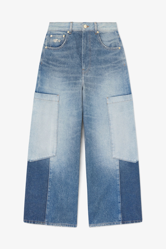 baggy cargo τζιν παντελόνι με patchwork denim
