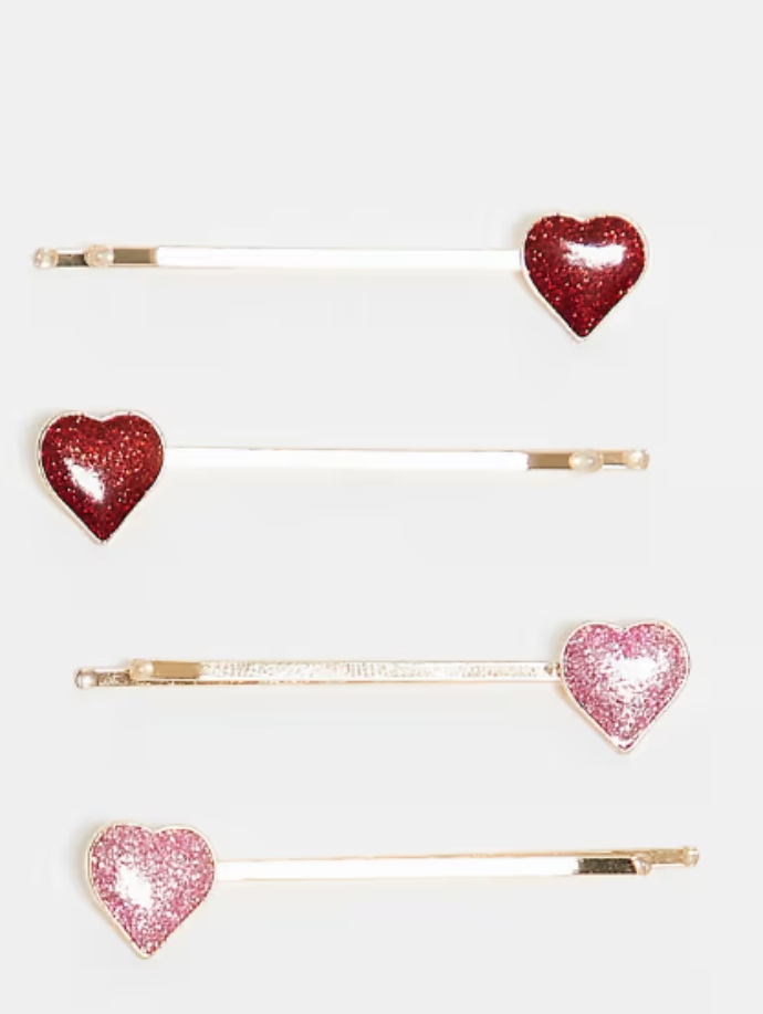 hairpins με χρωματιστές καρδιές με glitter (σετ των 4)