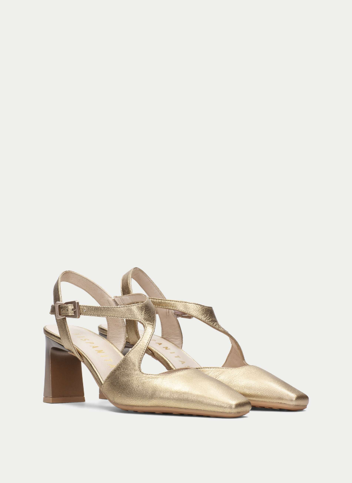 slingbacks χρυσά με ασημί τακούνι