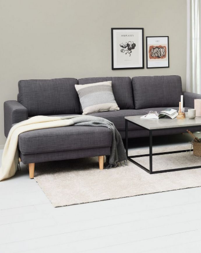 Καναπές με σεζλόνγκ EGENSE σκούρο γκρι ύφασμα