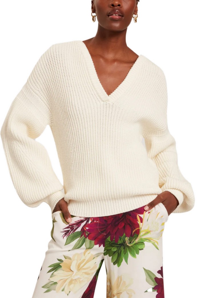 Πλεκτή μπλούζα με φουσκωτά μανίκια