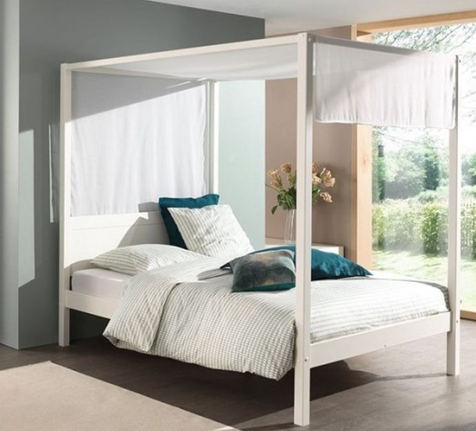 Κρεβάτι ξύλινο διπλό Pino Canopy Λευκό