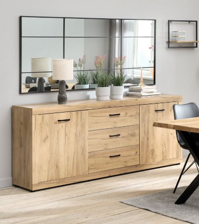 Μπουφές 2 πόρτες 3 συρτάρια άγρια φυσική δρυς