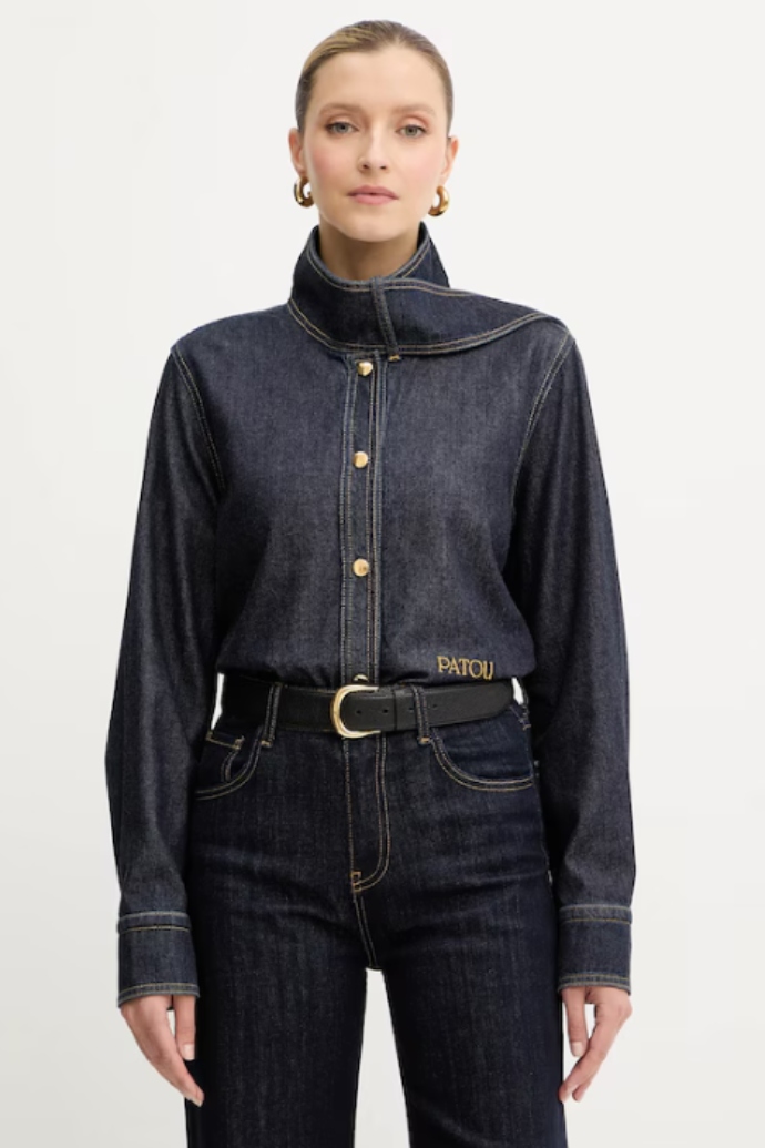 denim πουκάμισο με ψηλό γιακά