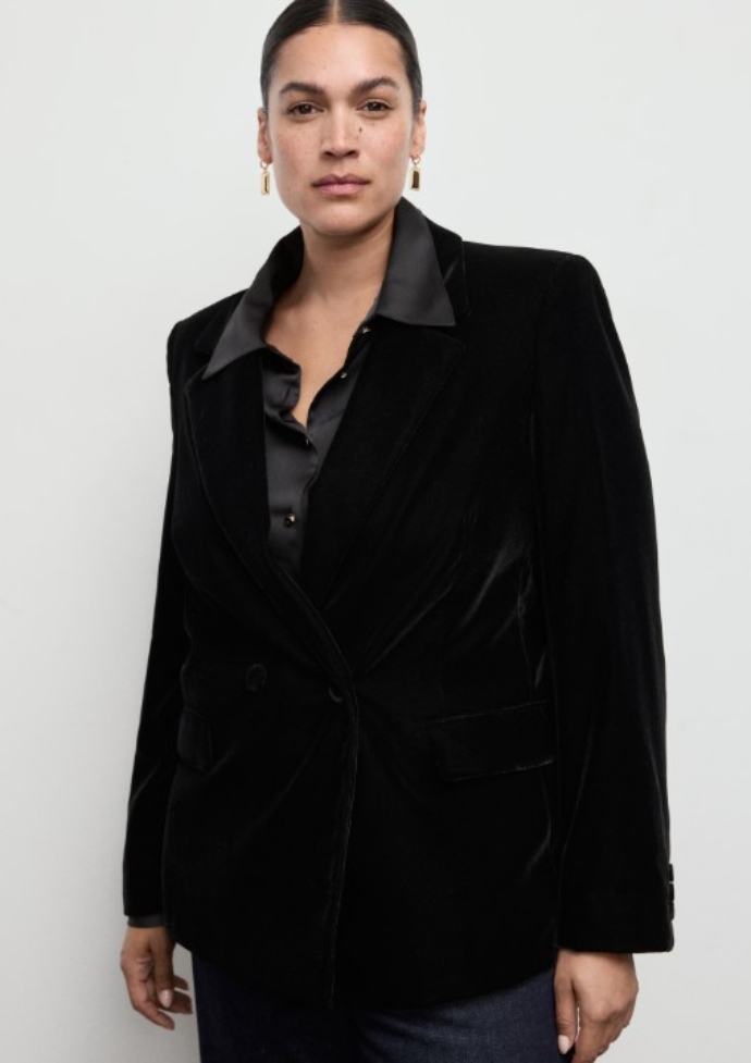 βελούδινο σακάκι με κρουαζέ κλείσιμο