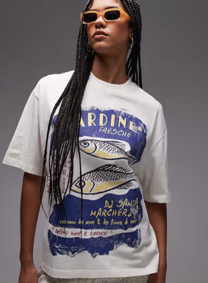 oversized T-shirt με τύπωμα σαρδέλας