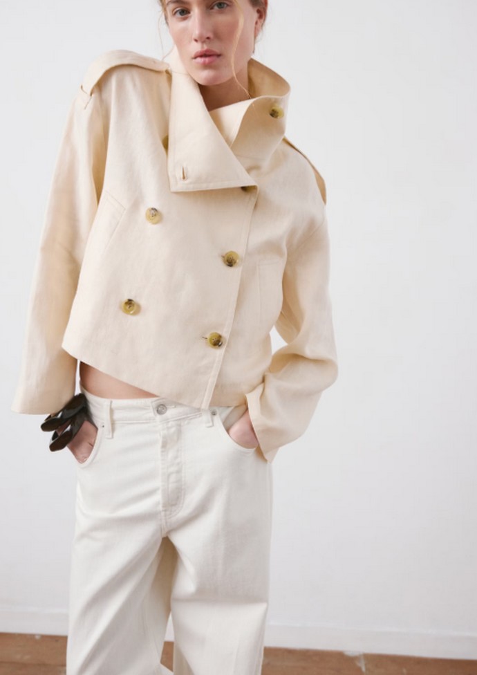 Λινό κοντό trench coat 
