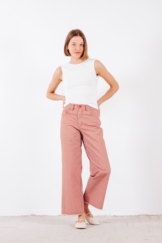 Βαμβακερό καρό παντελόνι πεντάτσεπο καρό vichy