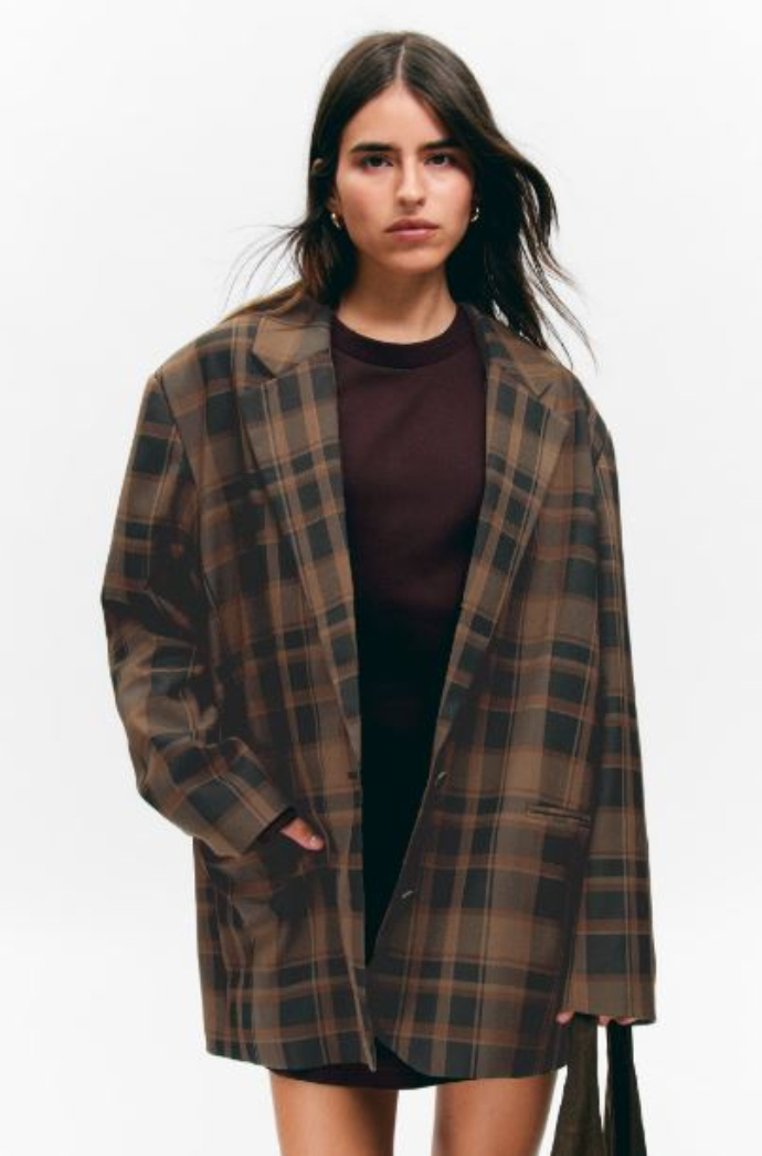 oversized καρό σακάκι με ένα κουμπί